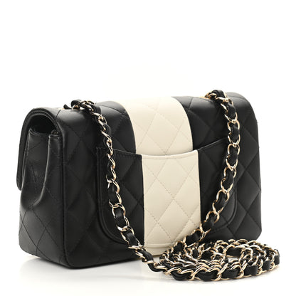 Chanel Lambskin Quilted Mini Rectangular Flap Black White 3 of 9