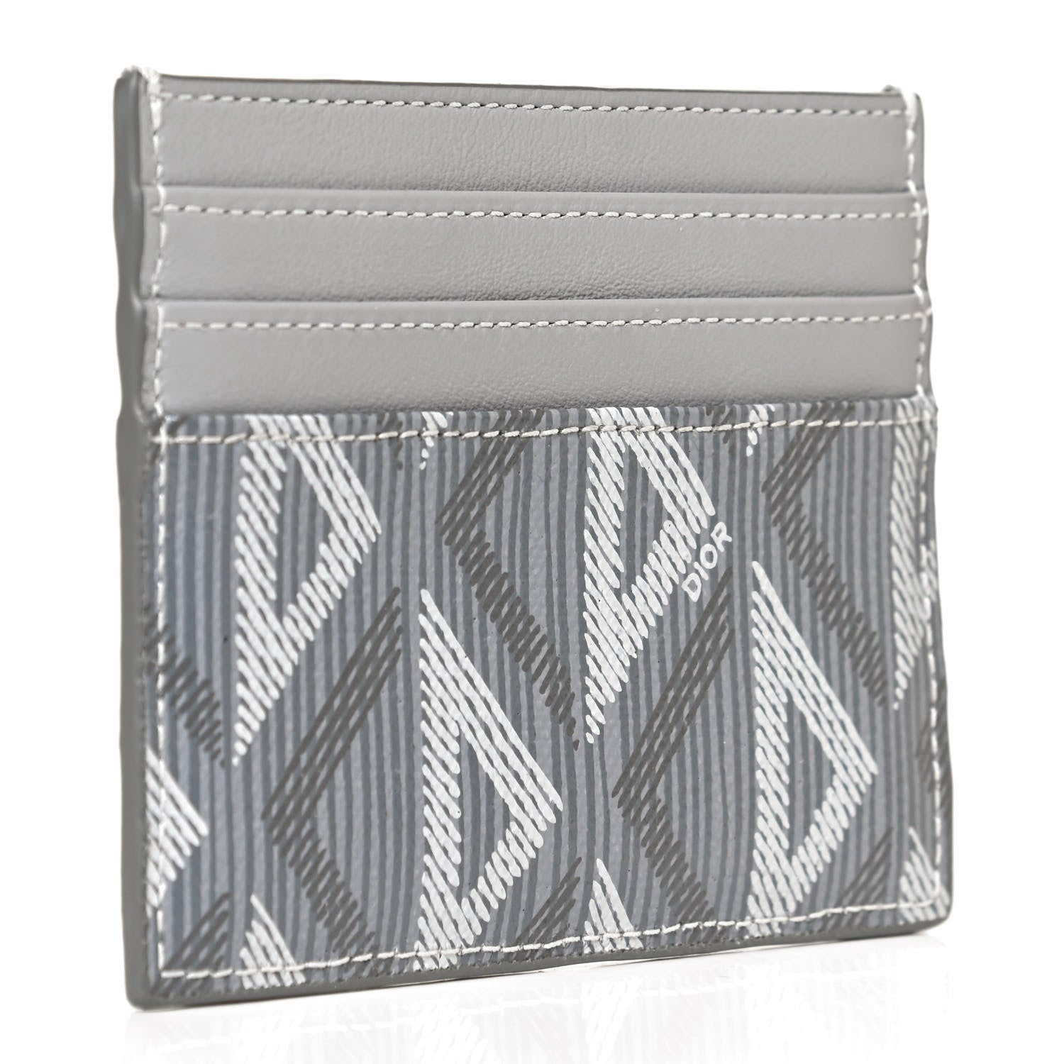 Christian Dior Calfskin CD Diamond Canvas Card Holder Grey 990154