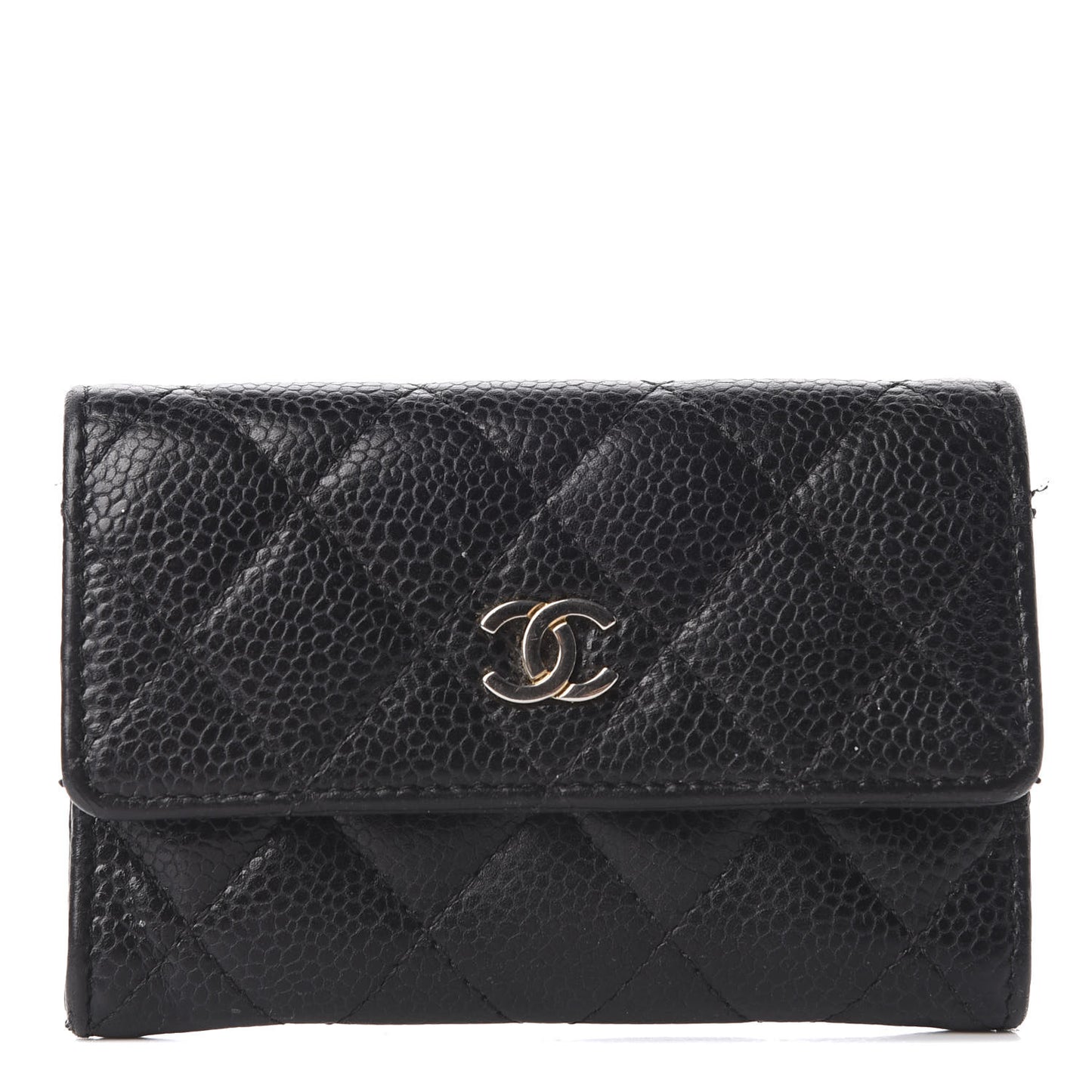 Caviar Quilted Flap Card Holder Black