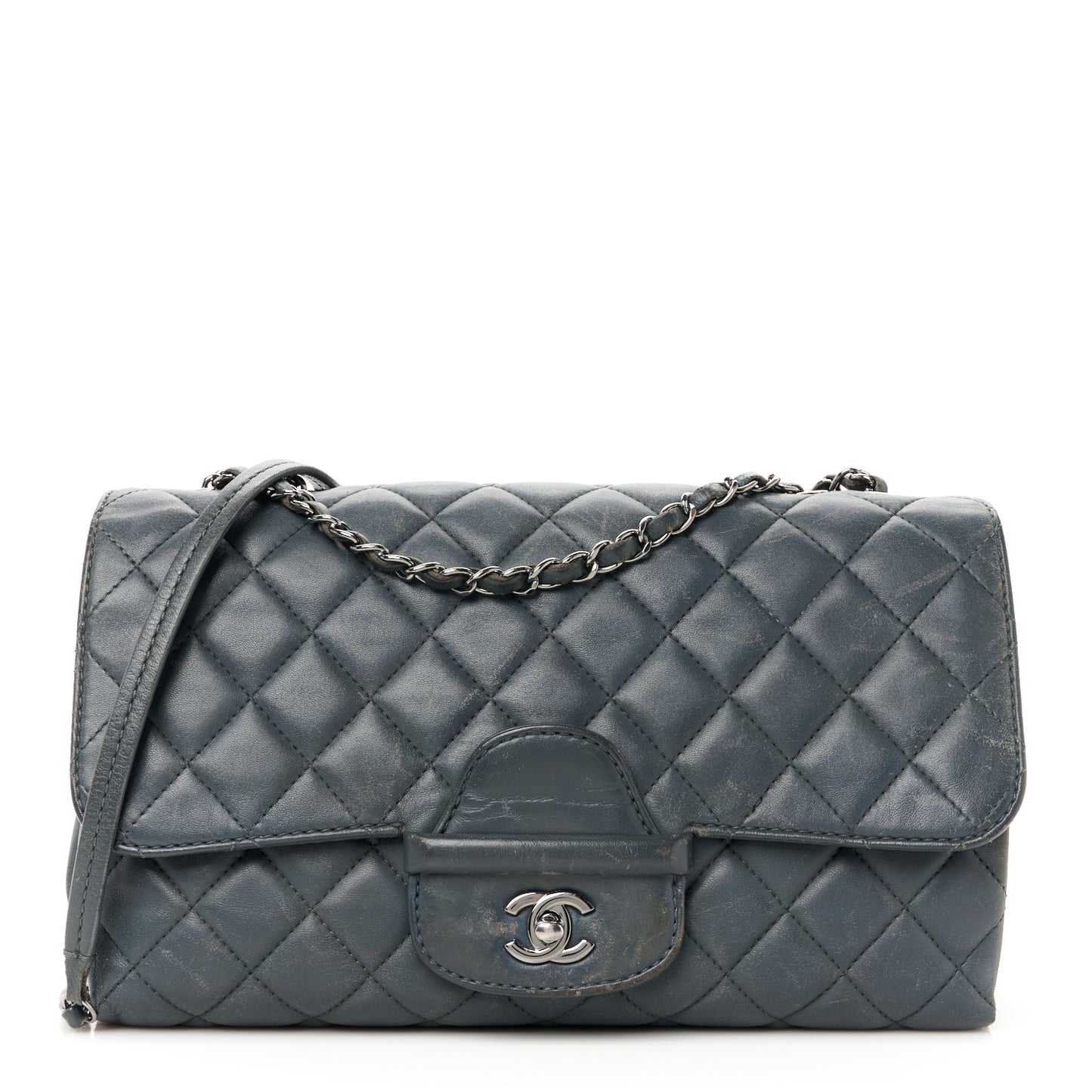Lambskin Quilted Jumbo Coco Loop Flap Grey