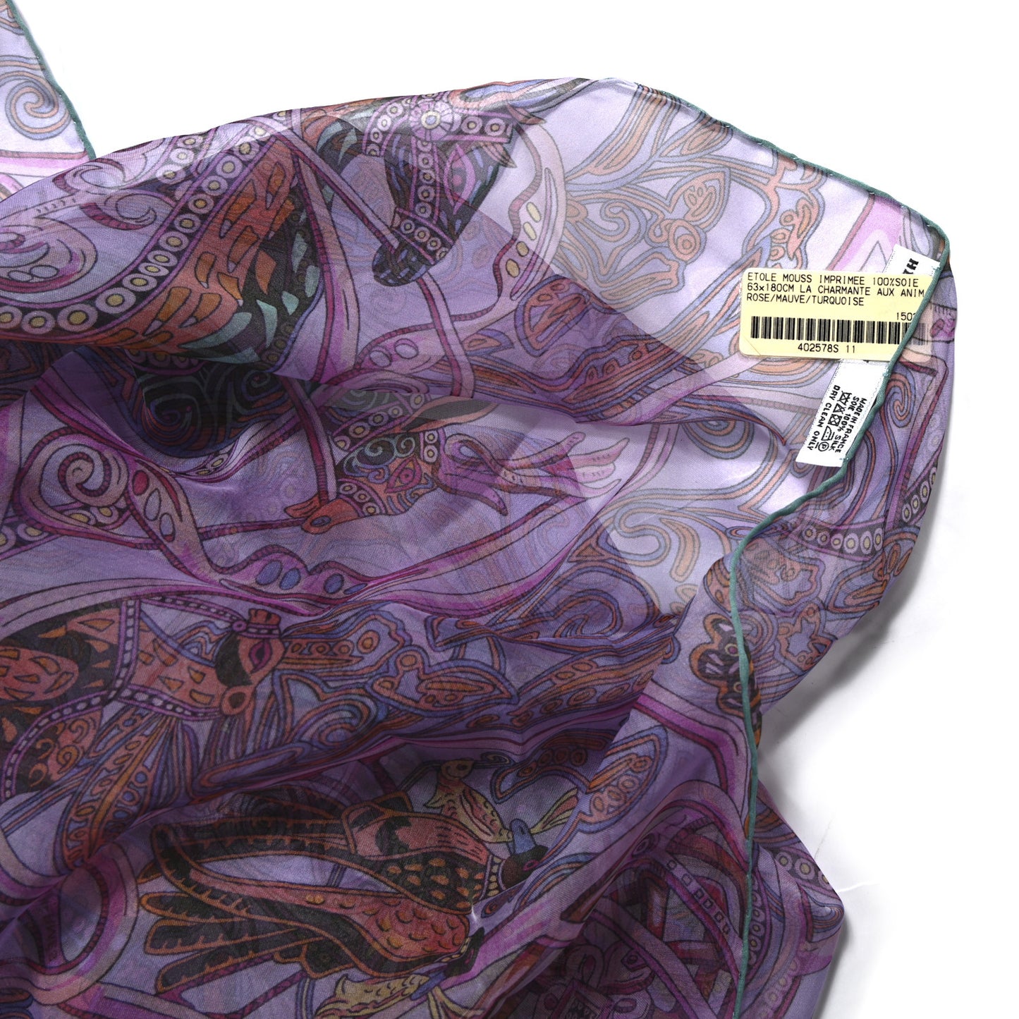 Silk Mousseline Imprimee La Charmante Aux Animaux Stole Rose Mauve Turquoise