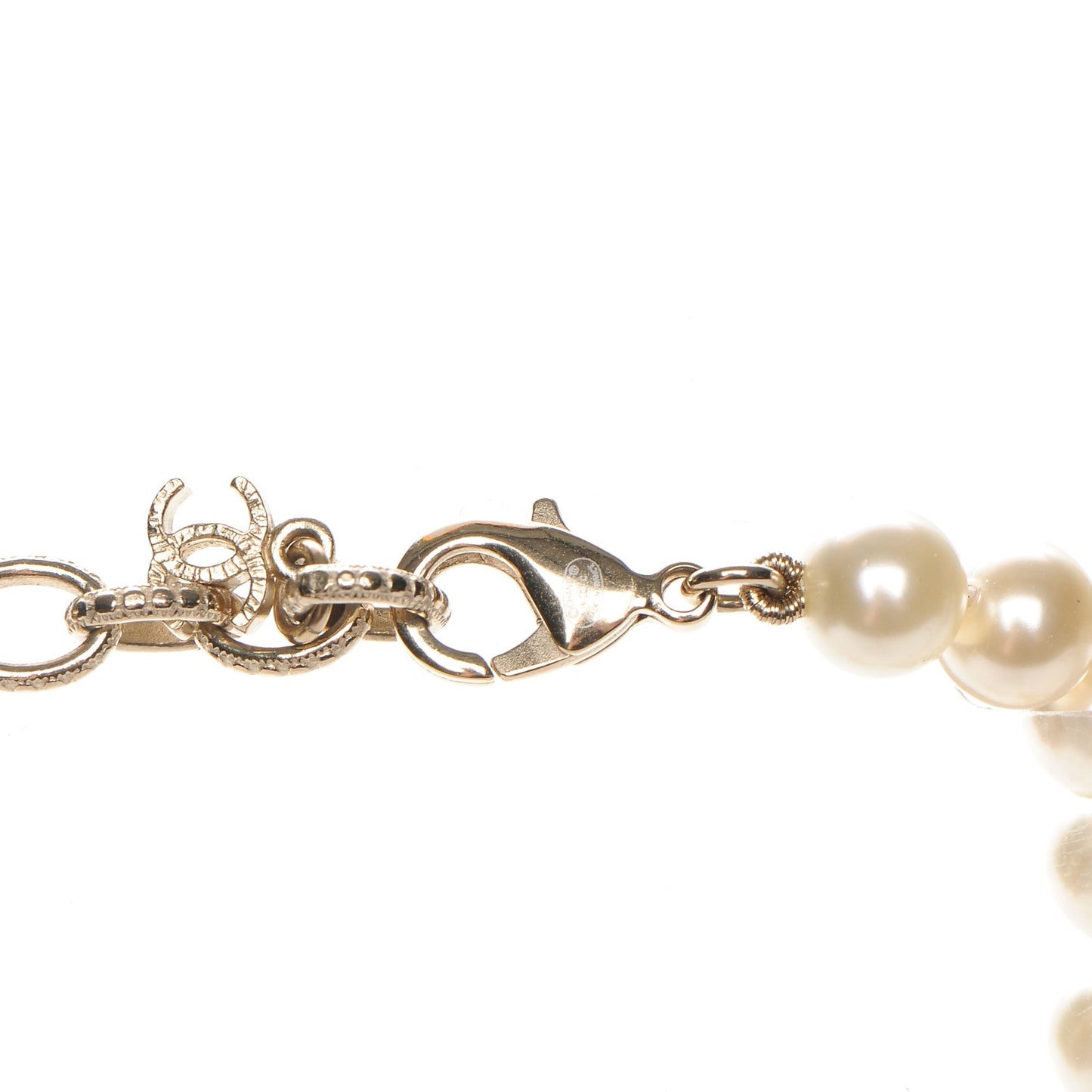 Pearl Gripoix Poured Glass CC Korean Blossom Long Necklace Pink Gold