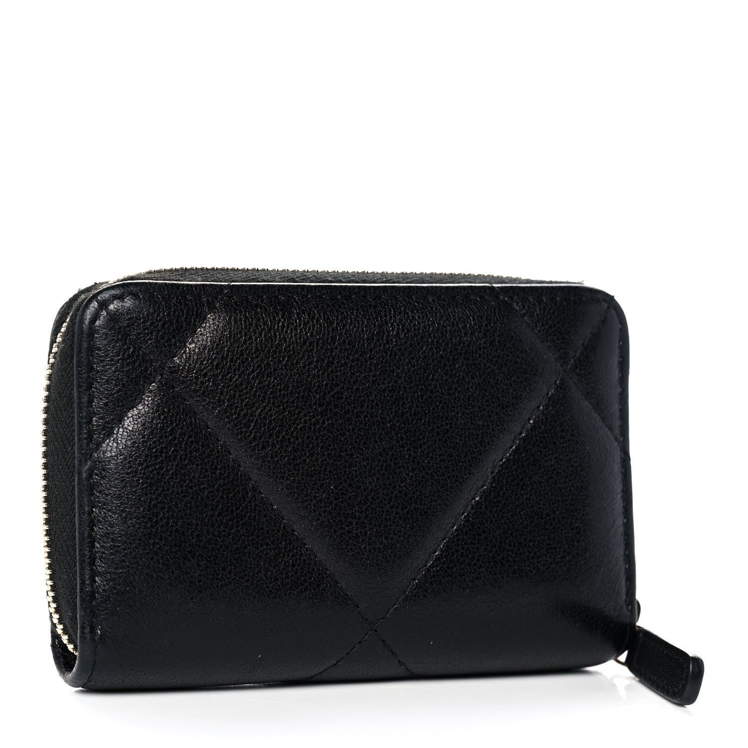 Chanel Shiny Goatskin Quilted Chanel 19 Zip Around Coin Purse Wallet Black 3 of 13