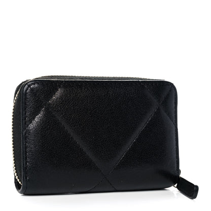 Chanel Shiny Goatskin Quilted Chanel 19 Zip Around Coin Purse Wallet Black 3 of 13