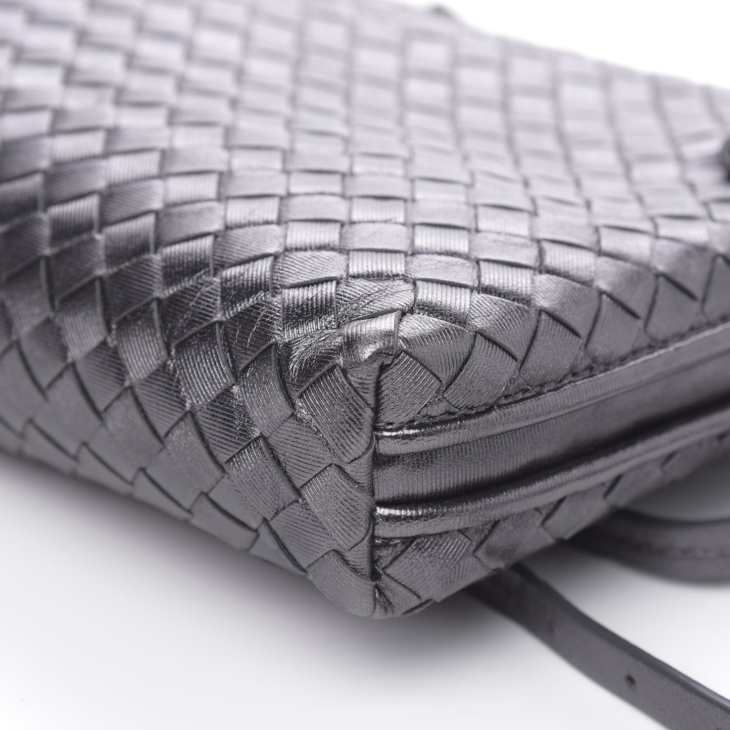 Metallic Nappa Intrecciato Nodini Crossbody Messenger Dark Grey