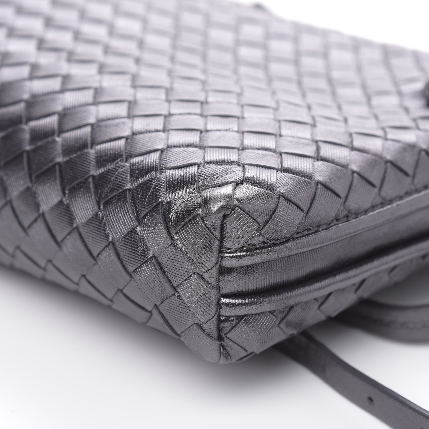Bottega Veneta Metallic Nappa Intrecciato Nodini Crossbody Messenger Dark Grey 8 of 9