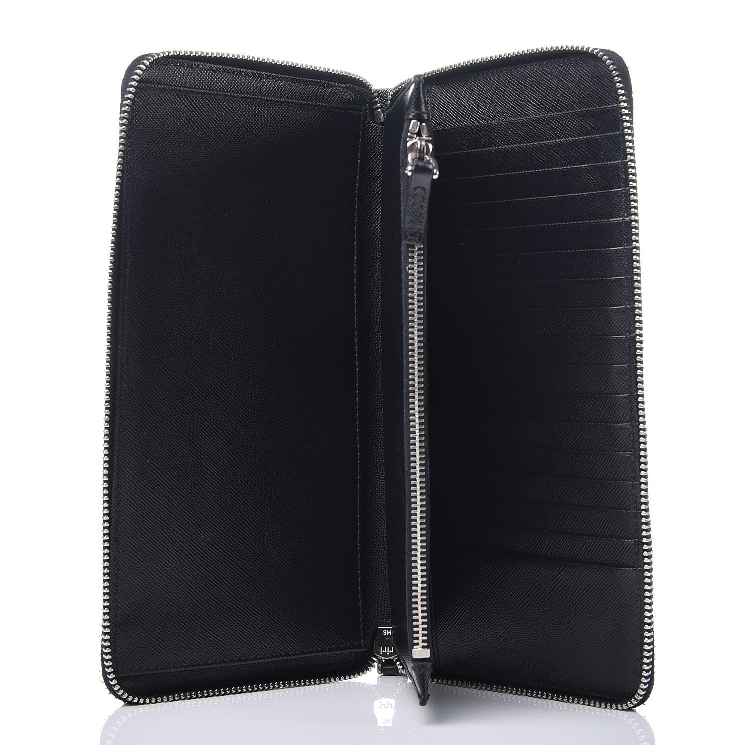 Prada Saffiano Zip Around Portfolio Wallet Black 5 of 10