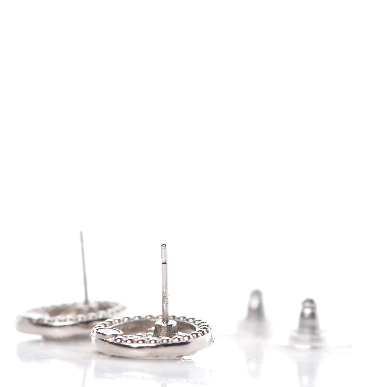 Chanel Crystal CC Round Earrings Silver 3 of 5