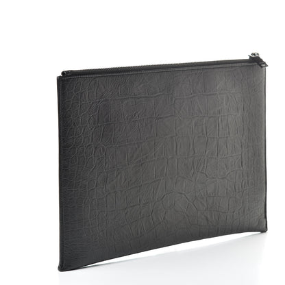 Saint Laurent Calfskin Crocodile Embossed Monogram iPad Case Black 3 of 11