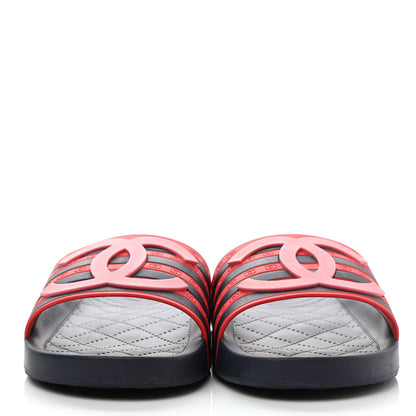 Chanel Rubber CC Flat Slide Sandals 37 Pink Red 2 of 11