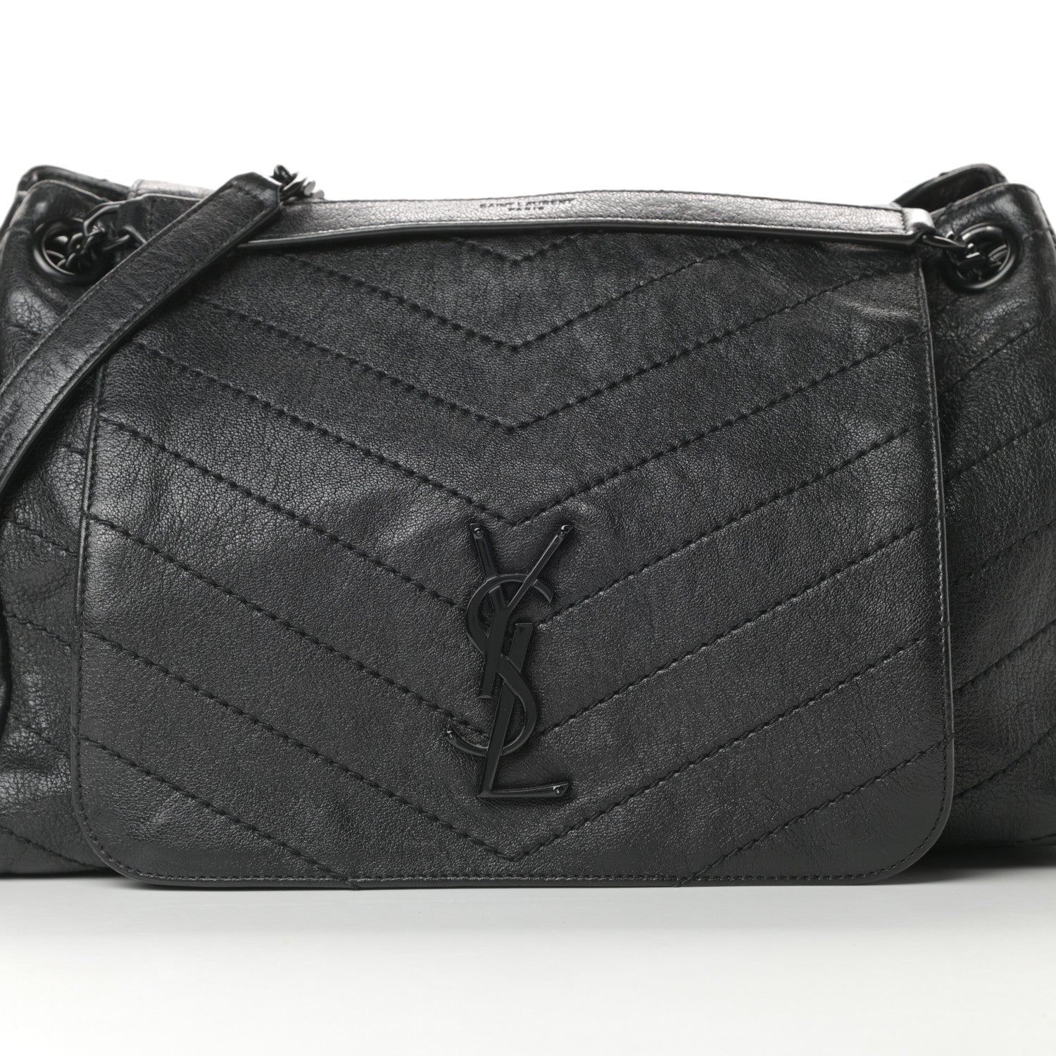 Saint Laurent Lambskin Chevron Monogram Medium Nolita Black 8 of 11