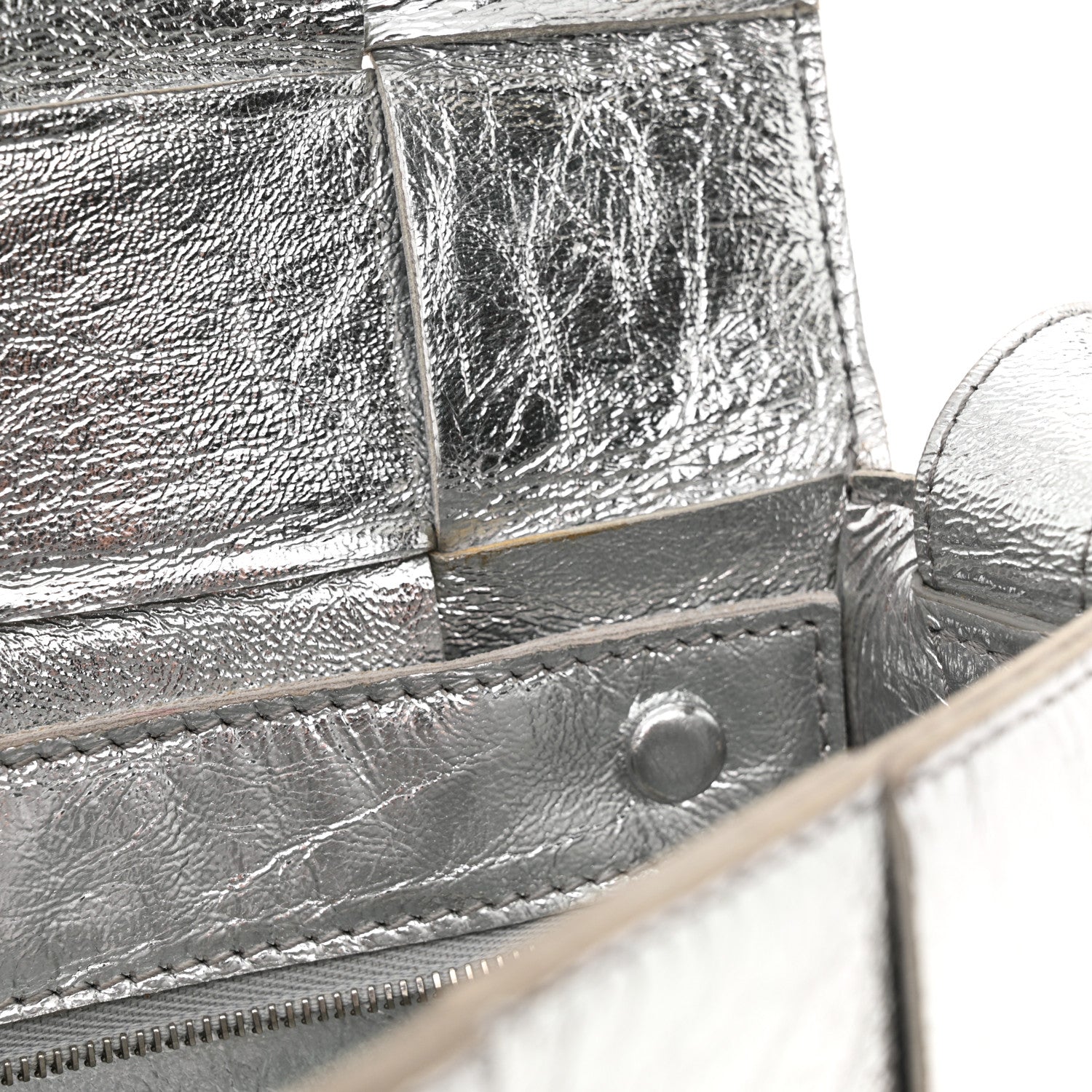 Bottega Veneta Metallic Lambskin Maxi Intrecciato Cassette Crossbody Bag Silver 12 of 13