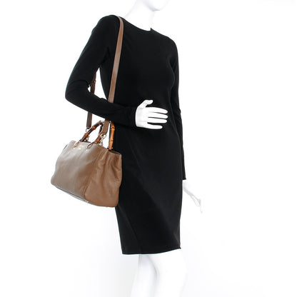 Gucci Pebbled Calfskin Medium Bamboo Shopper Tote Acero 2 of 9