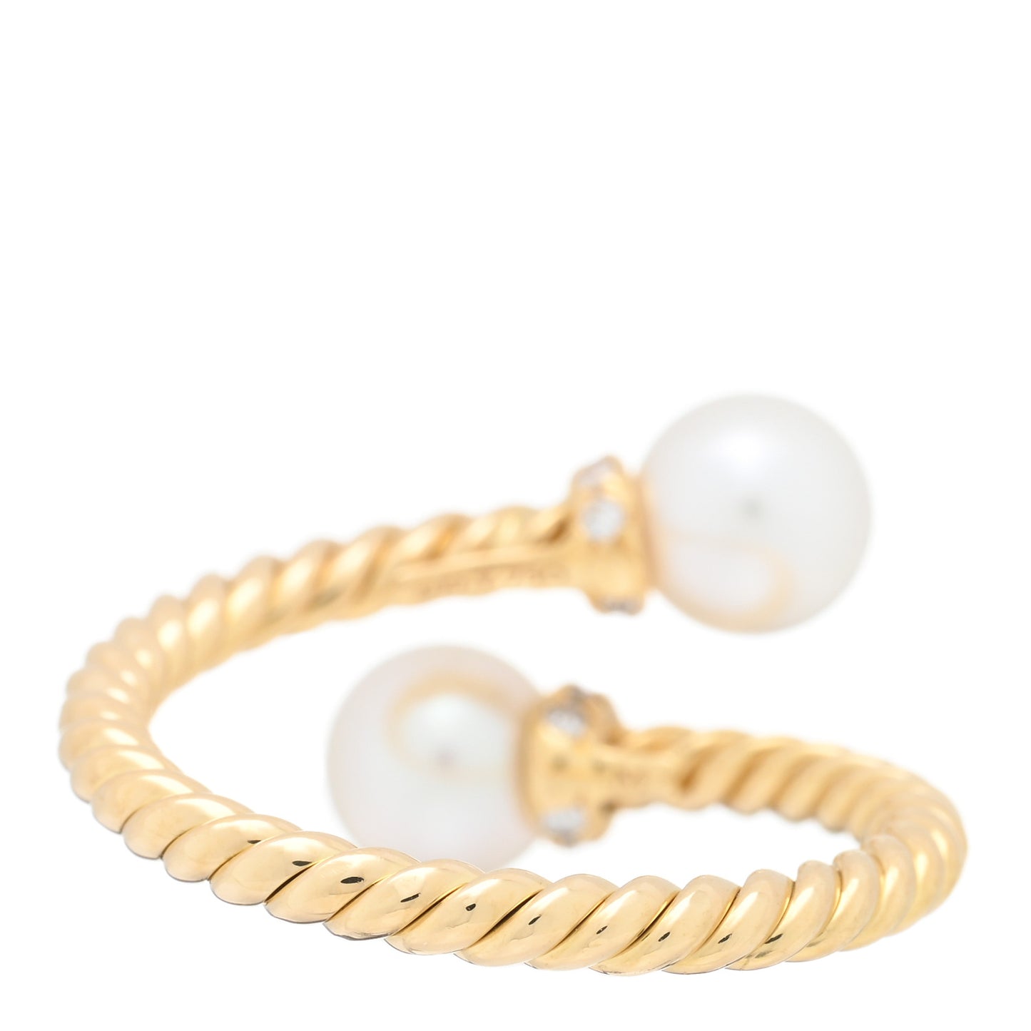 18K Yellow Gold Pearl Diamond Petite Solari Bypass Ring 50 5.5