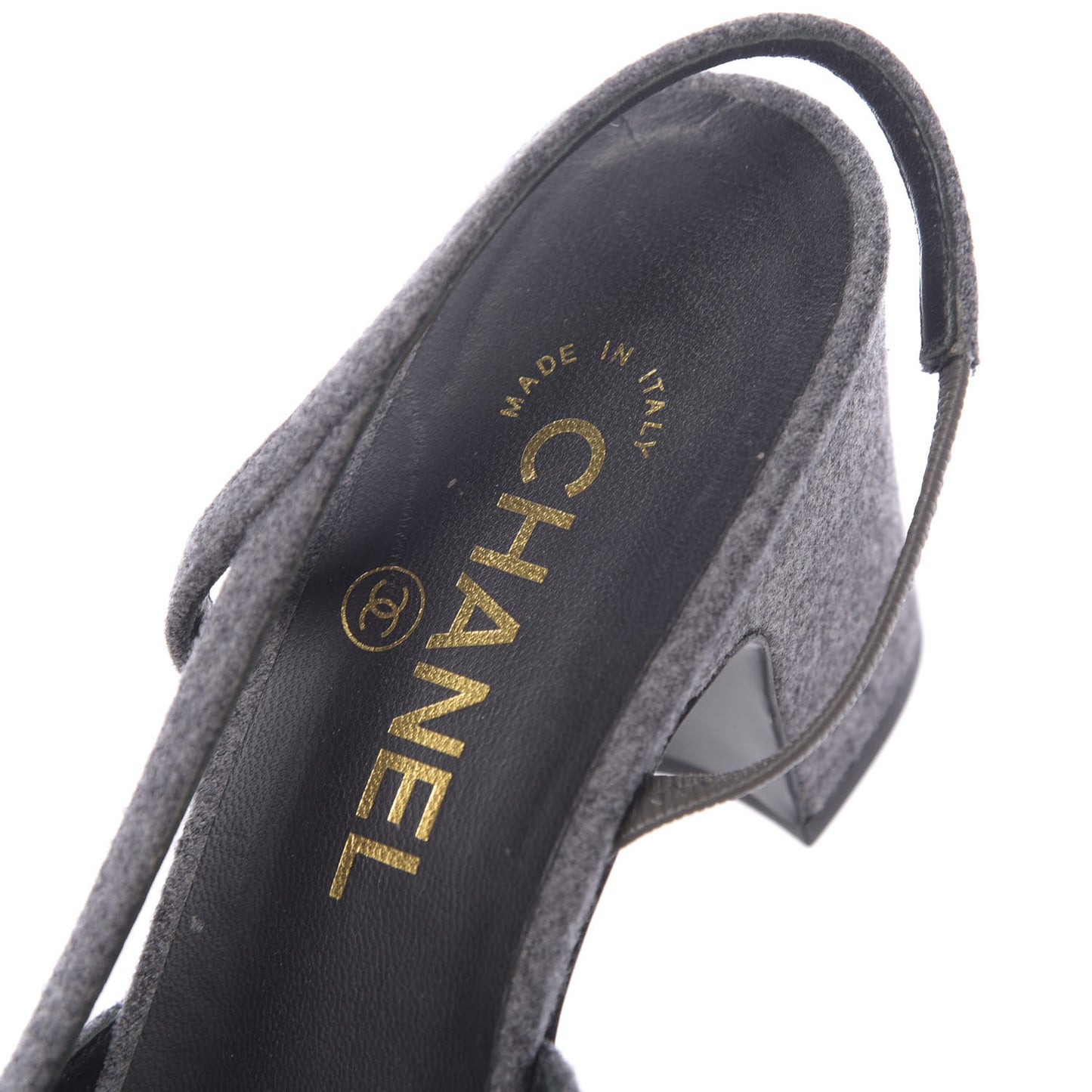 Wool Velvet Cap Toe CC Slingback Pumps 38 Black Grey
