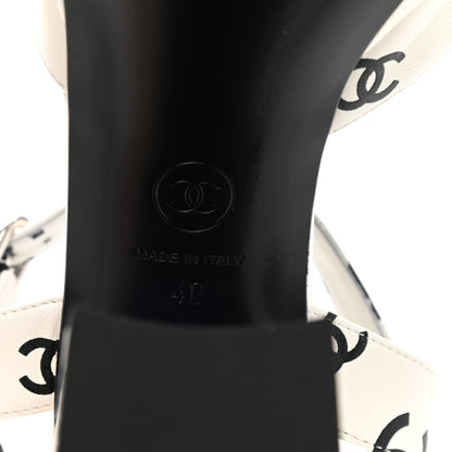 Chanel Printed Lambskin Coco Beach Platform Sandals 40 White Black 6 of 9