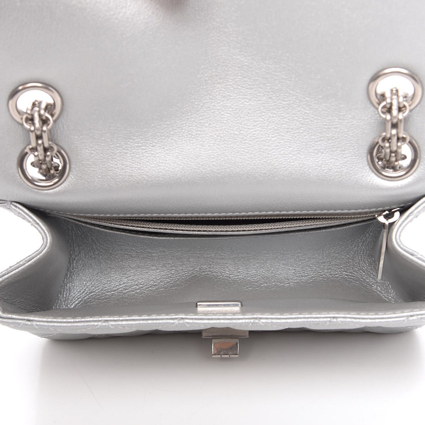 Metallic Grained Calfskin Quilted 2.55 Reissue Mini Flap Silver