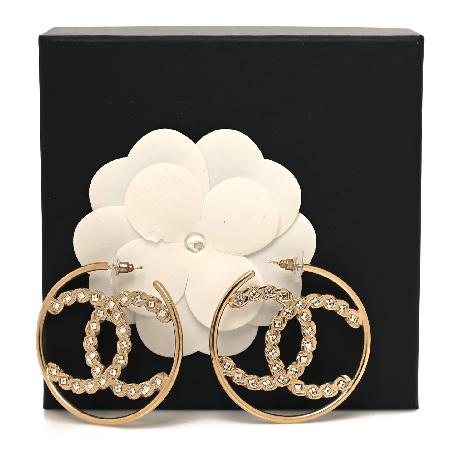 Crystal High Society CC Hoop Earrings Gold