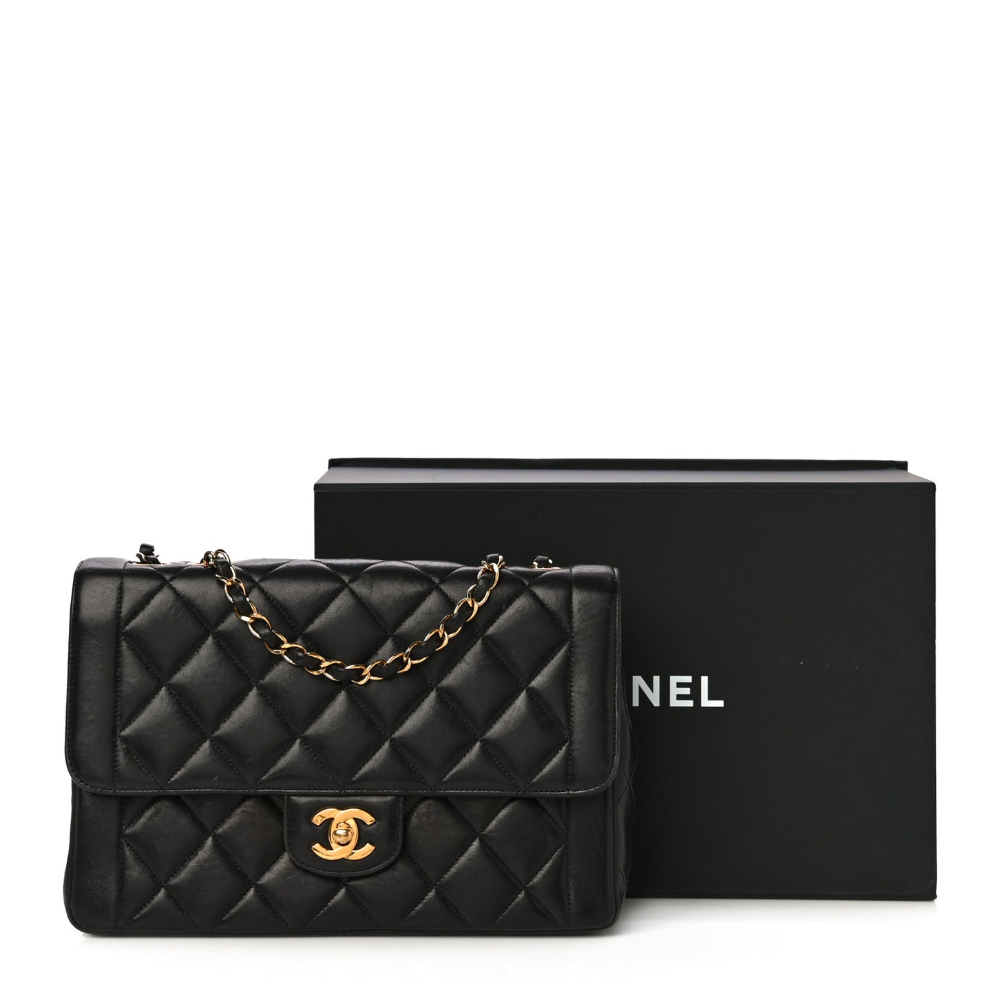 Lambskin Quilted Medium Single Flap Black