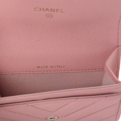 Chanel Matte Caviar Chevron Quilted Flap Card Holder Pink 6 of 8
