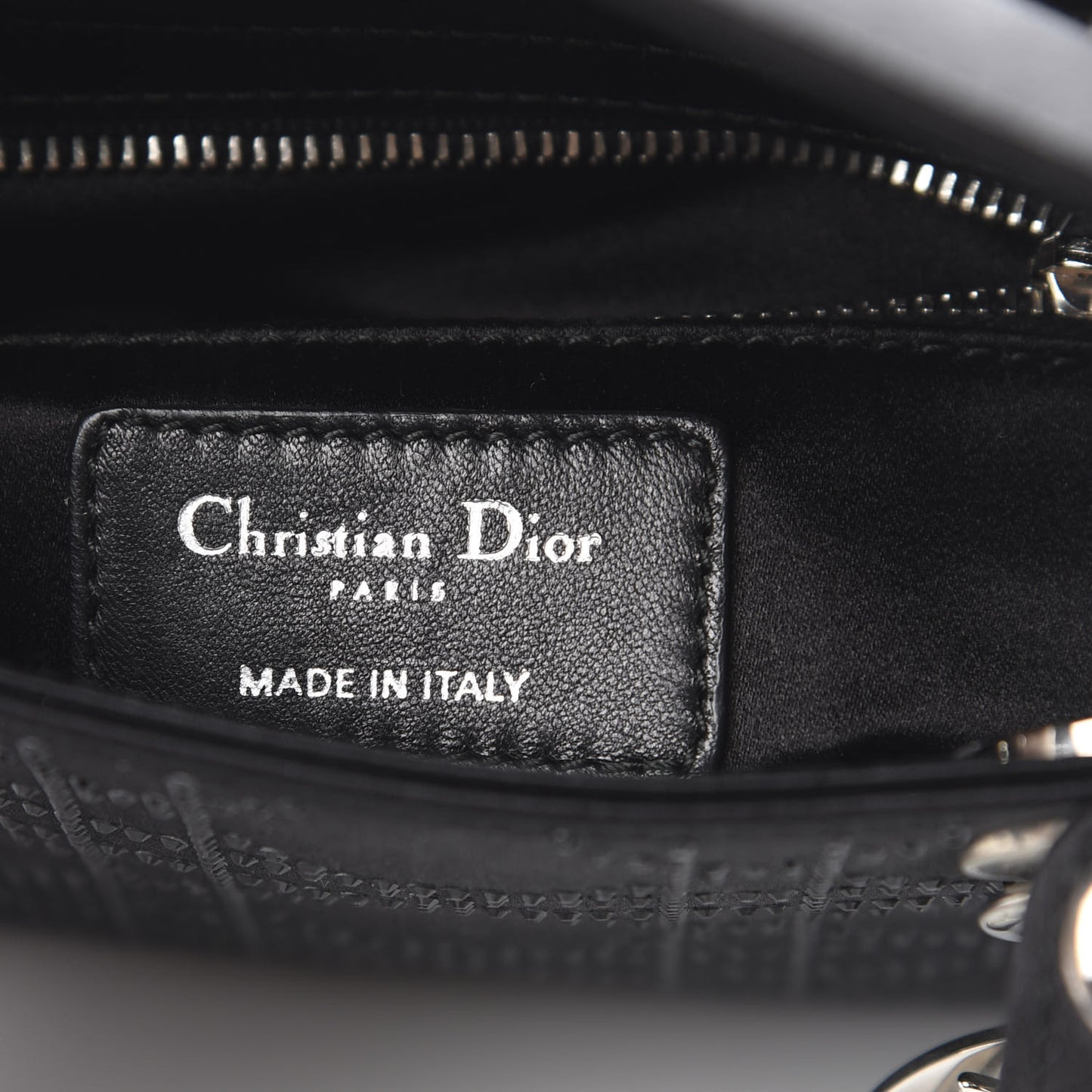 Satin Crystal Cannage Mini Lady Dior Black