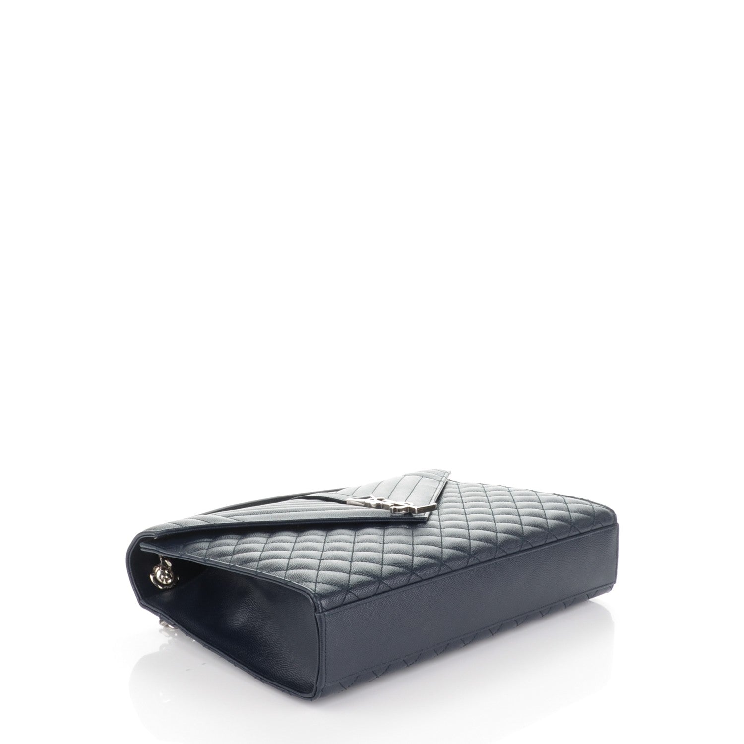 Saint Laurent Grain De Poudre Large Tri-Quilt Monogram Satchel Navy 4 of 7