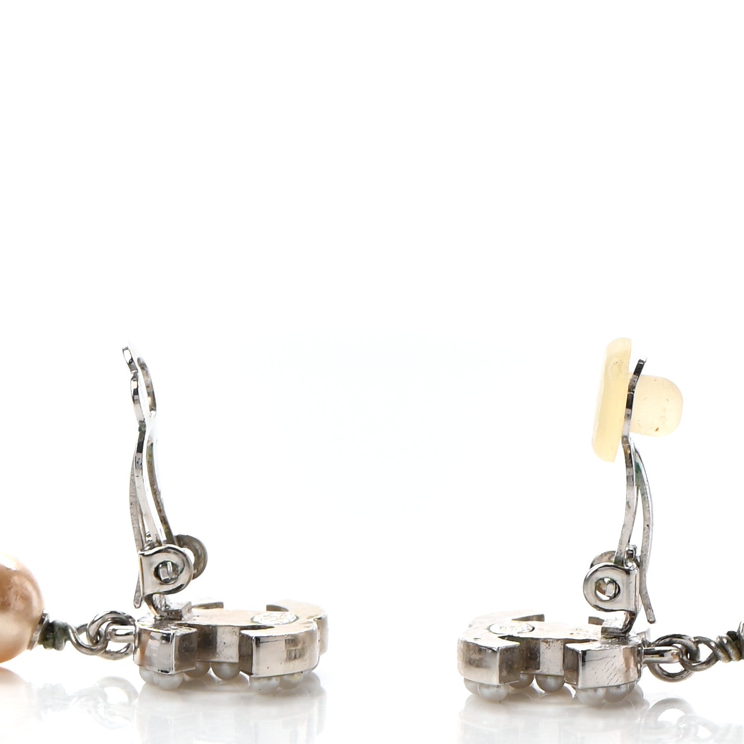 Chanel Pearl CC Drop Clip On Earrings Silver 3 of 5