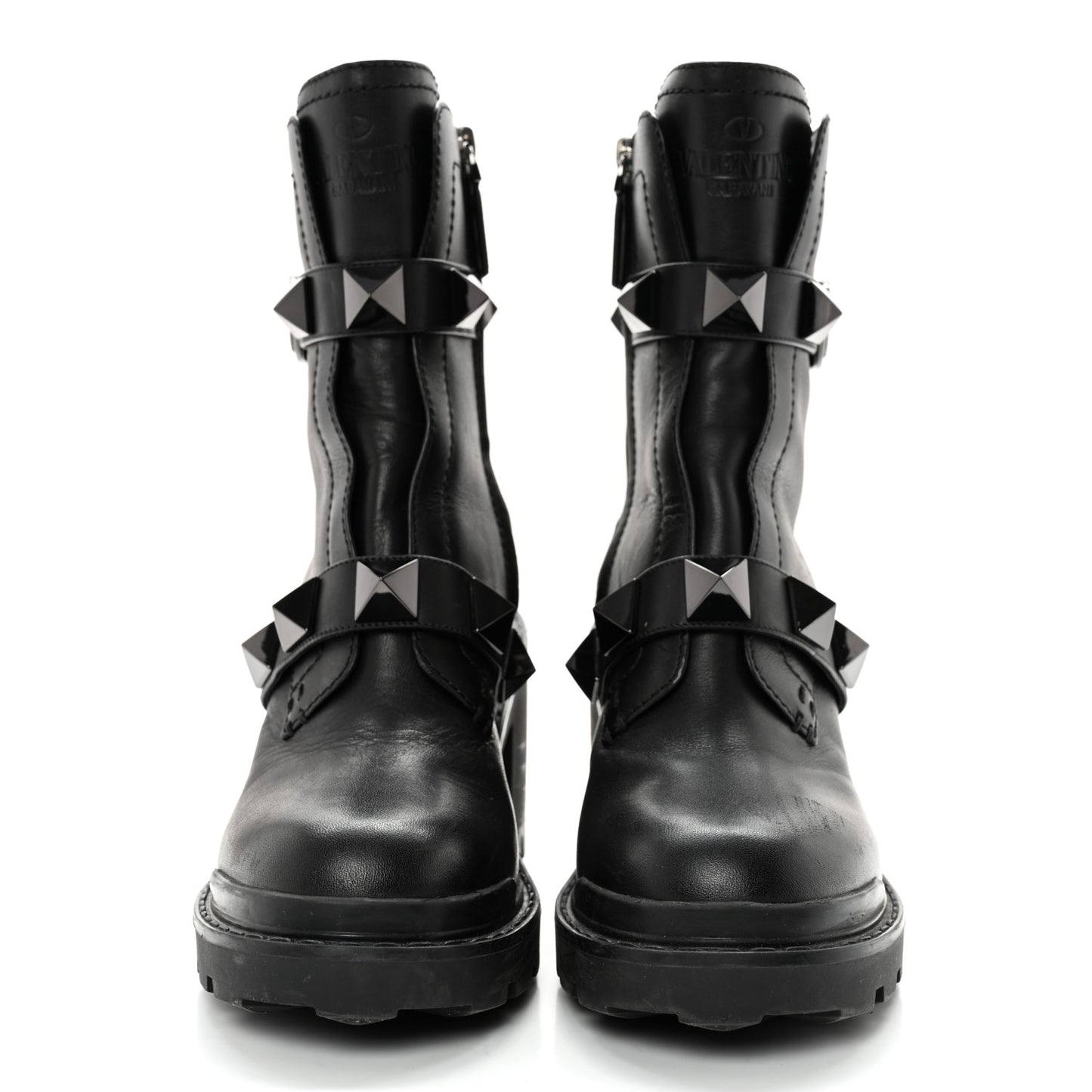 Calfskin Tonal Roman Stud 20/85mm Combat Boots 36.5 Black
