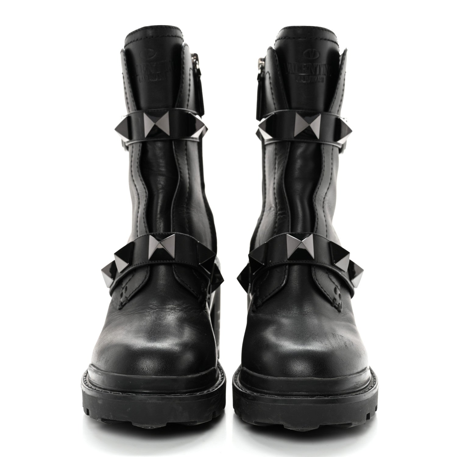 Valentino Garavani Calfskin Tonal Roman Stud 20/85mm Combat Boots 36.5 Black 2 of 15