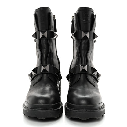 Valentino Garavani Calfskin Tonal Roman Stud 20/85mm Combat Boots 36.5 Black 2 of 15