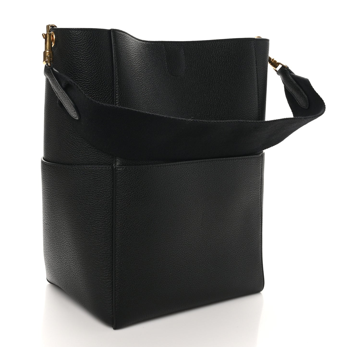 Soft Grained Calfskin Sangle Bucket Bag Black