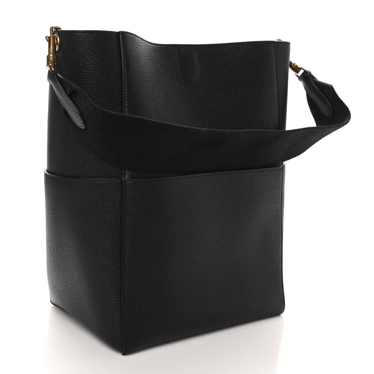 Celine Soft Grained Calfskin Sangle Bucket Bag Black 3 of 9