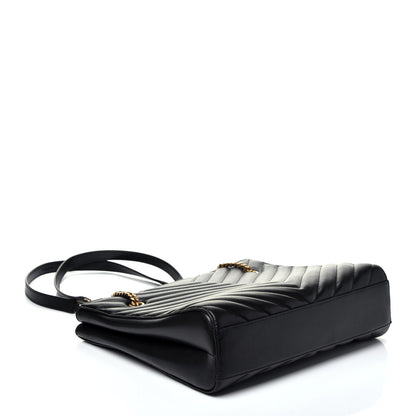 Saint Laurent Grain De Poudre Matelasse Chevron Medium Tribeca Shopping Bag Black 4 of 9