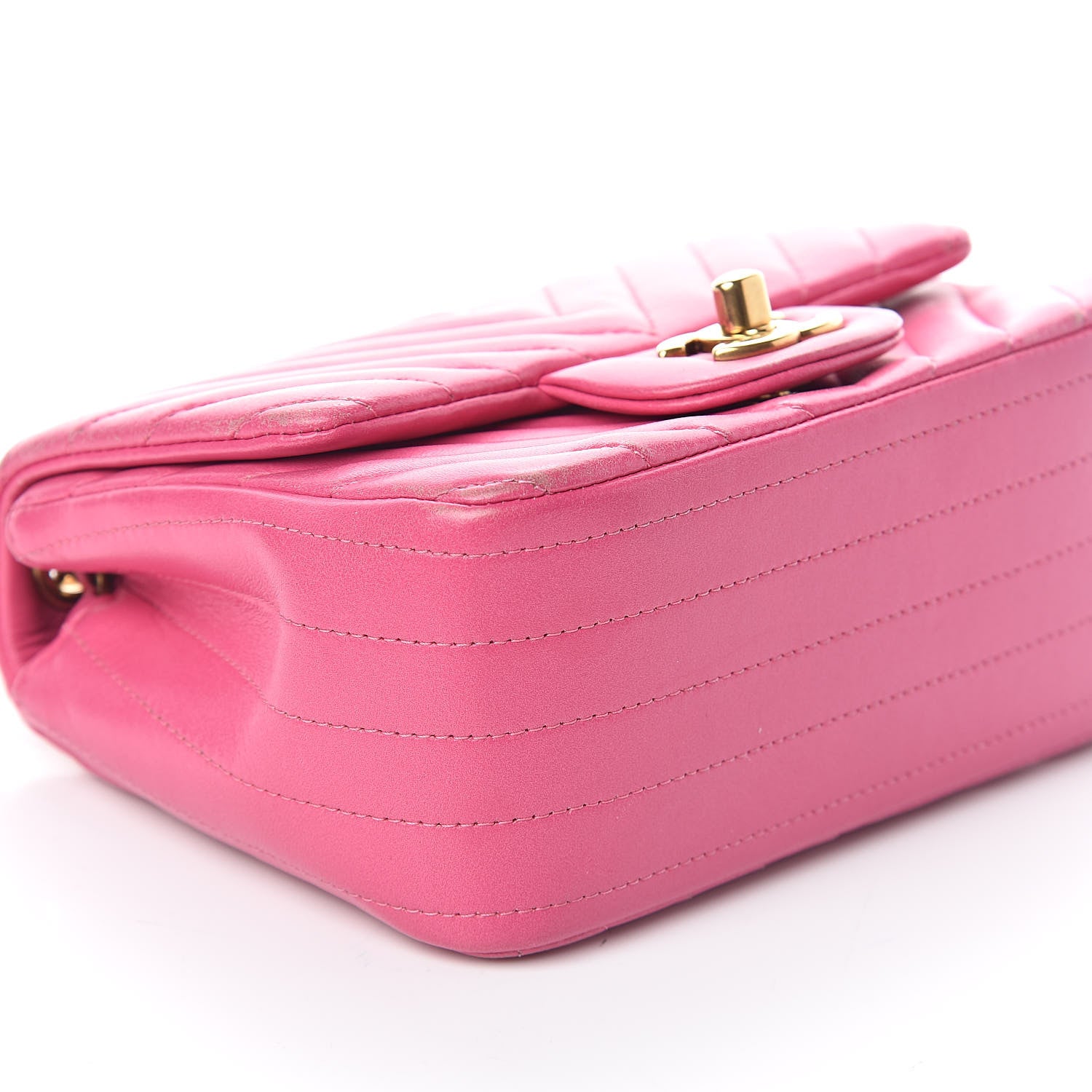 Chanel Lambskin Chevron Quilted Mini Square Flap Fuchsia 8 of 9