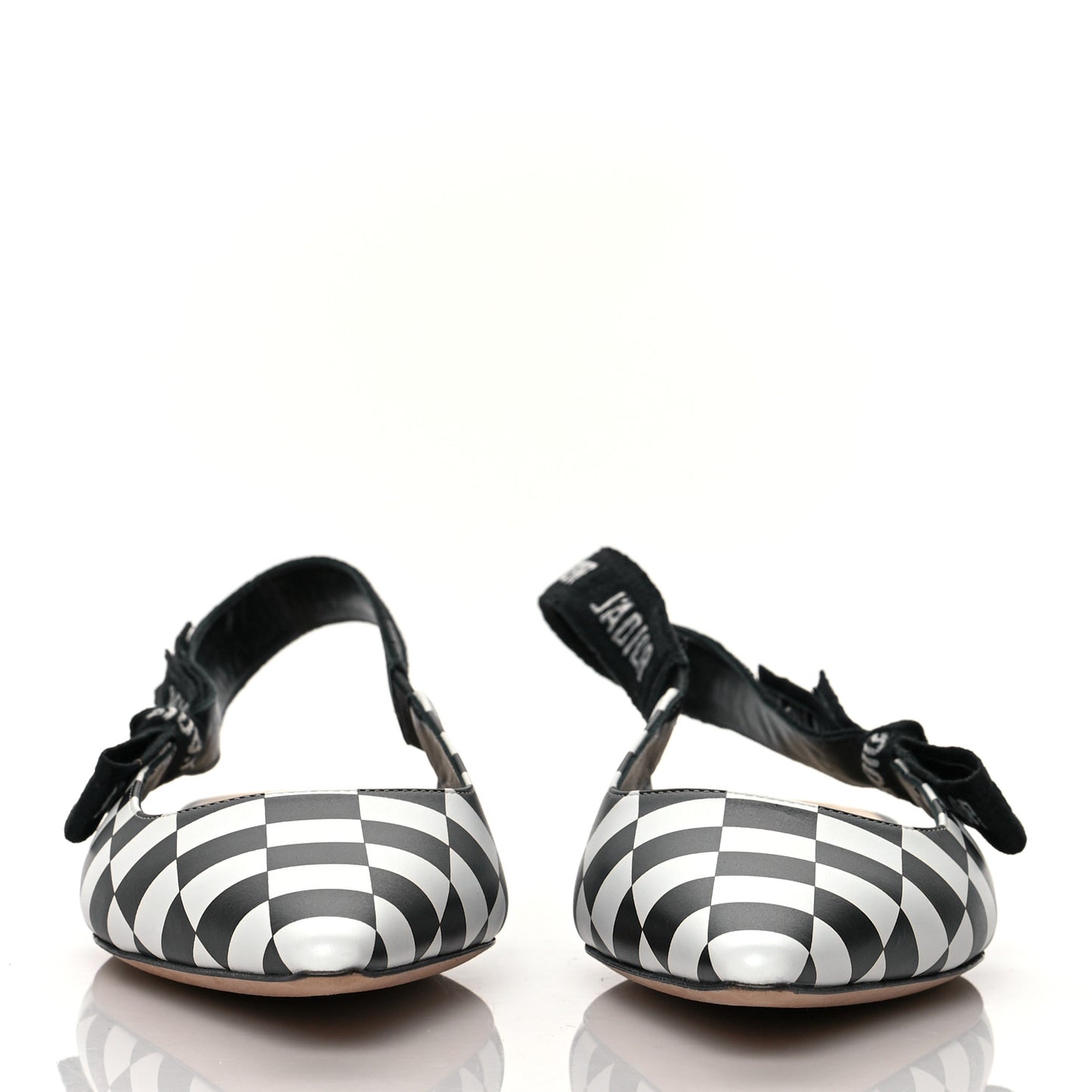 Calfskin Ribbon Checker Print J'Adior Slingback Ballet Flats 37 Black White