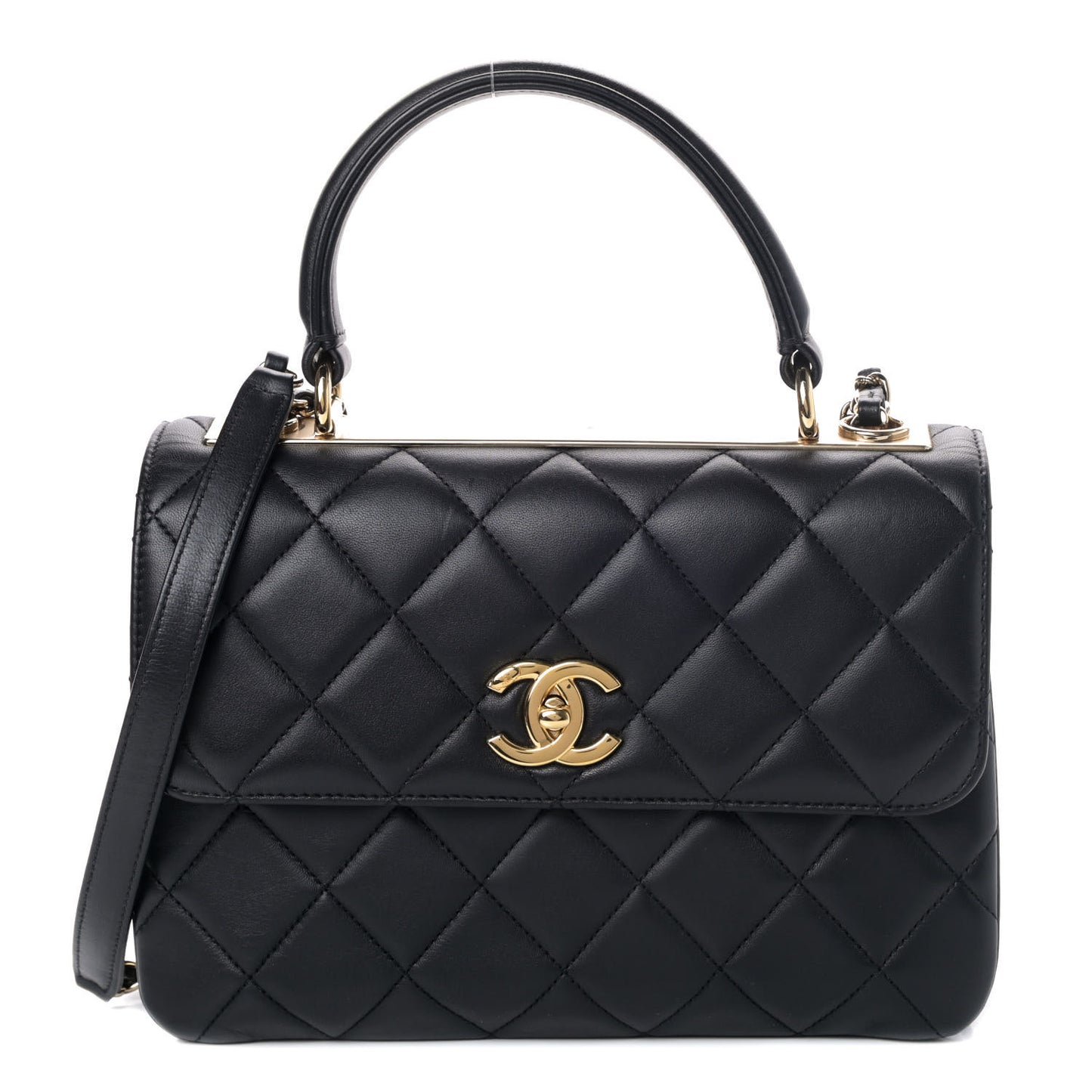 Lambskin Quilted Small Trendy CC Dual Handle Flap Bag Black
