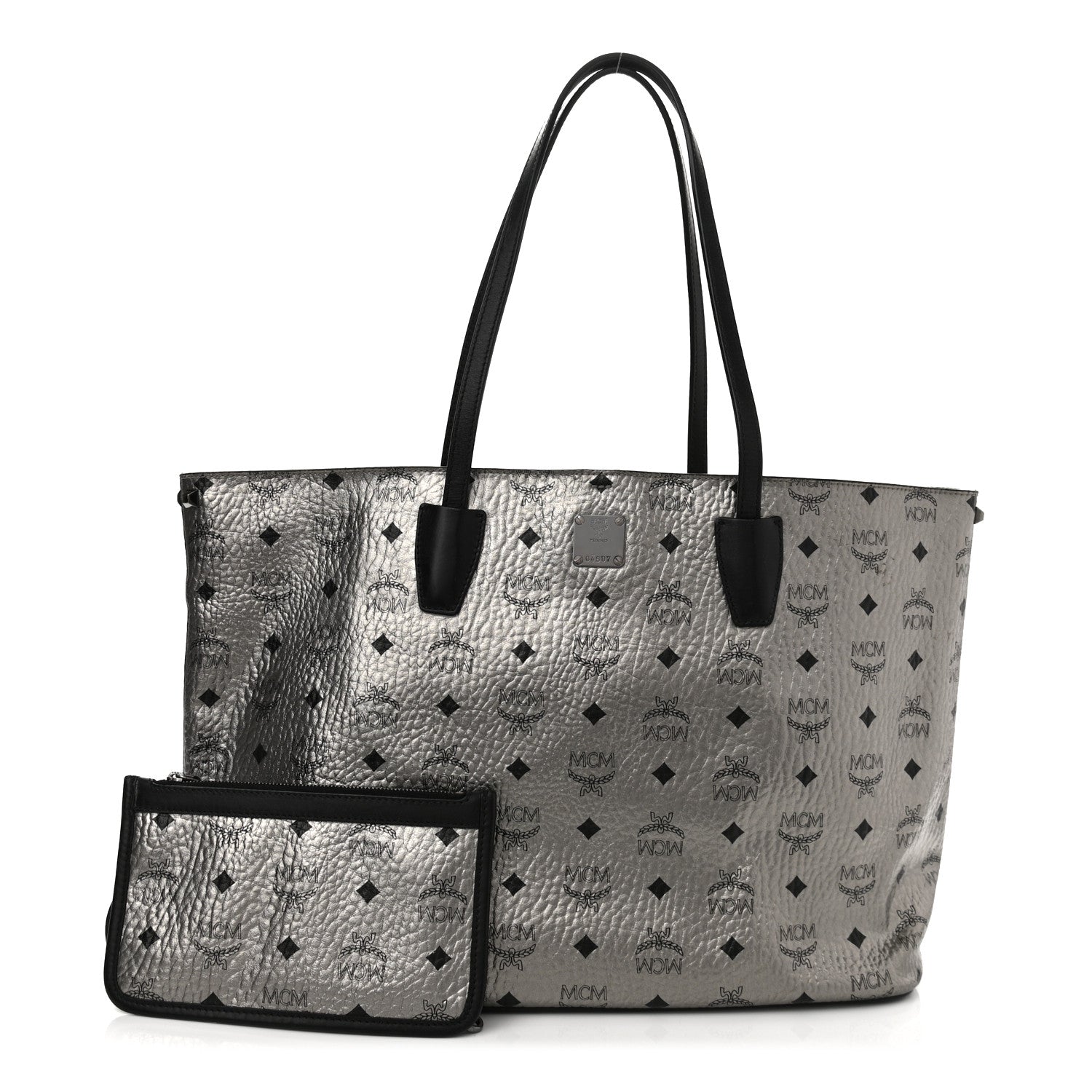 MCM Metallic Visetos Medium Shopper Tote Silver 1 of 13
