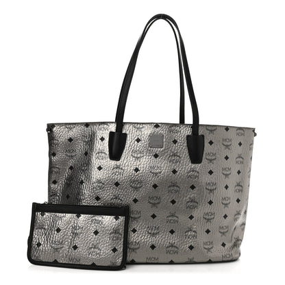 MCM Metallic Visetos Medium Shopper Tote Silver 1 of 13