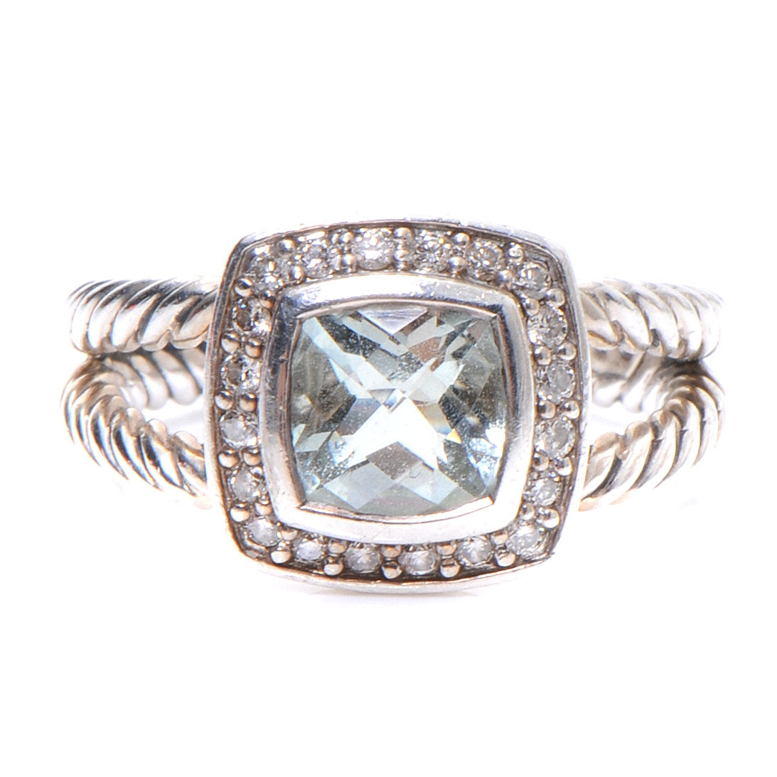 David Yurman Sterling Silver Diamond Prasiolite 7mm Petite Albion Ring 52 6 1 of 7