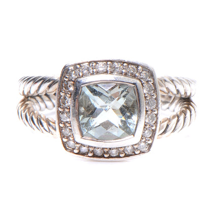 David Yurman Sterling Silver Diamond Prasiolite 7mm Petite Albion Ring 52 6 1 of 7