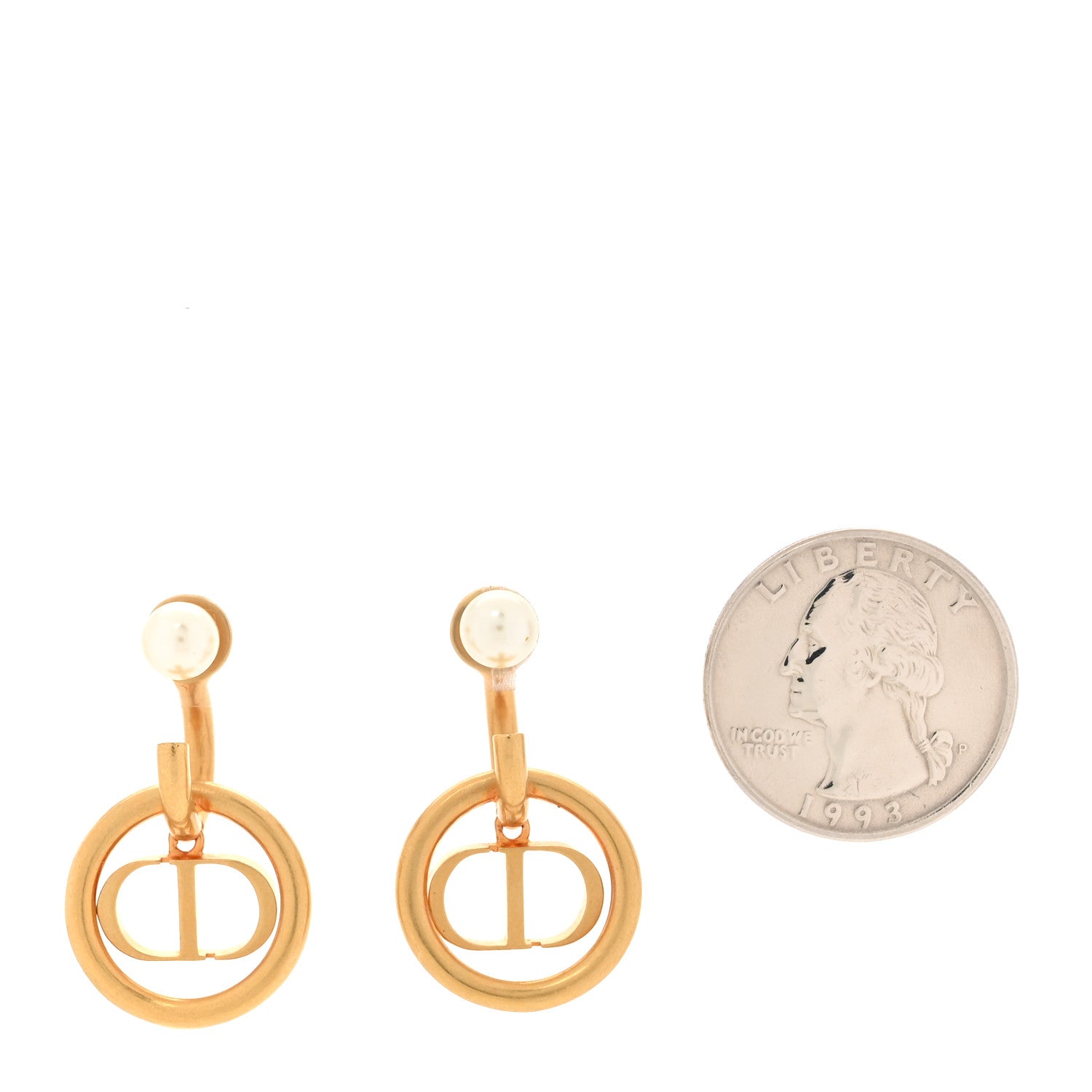 Christian Dior Pearl CD Hoop Drop Earrings Gold 2 of 5