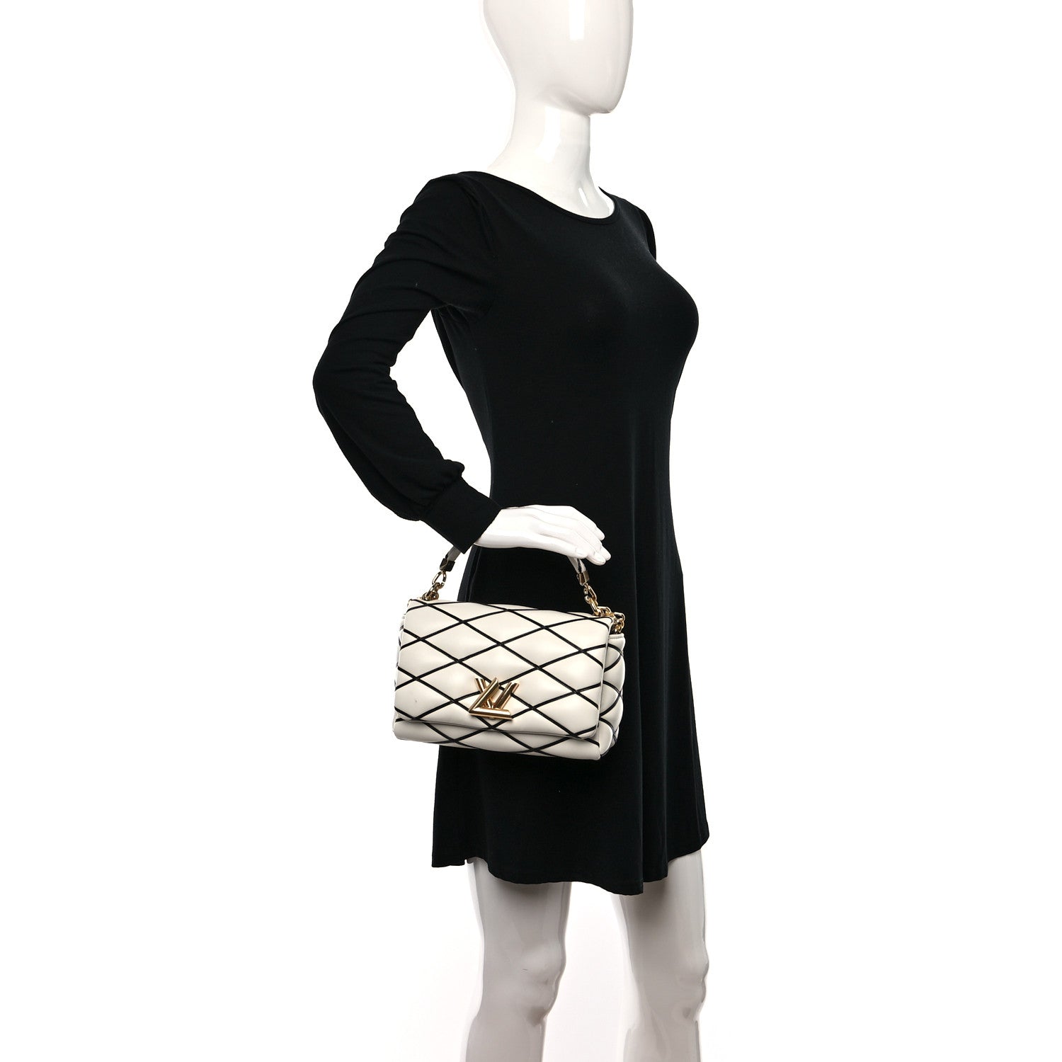 Louis Vuitton Lambskin Malletage Top Handle GO-14 MM White Black 2 of 10