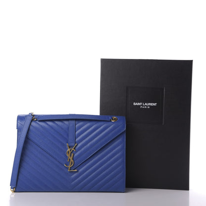 Saint Laurent Grain De Poudre Matelasse Chevron Large Monogram Satchel Blue Majorelle 10 of 10