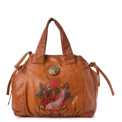 Gucci Calfkin Tattoo Heart Large Hysteria Tote Tan 1 of 17