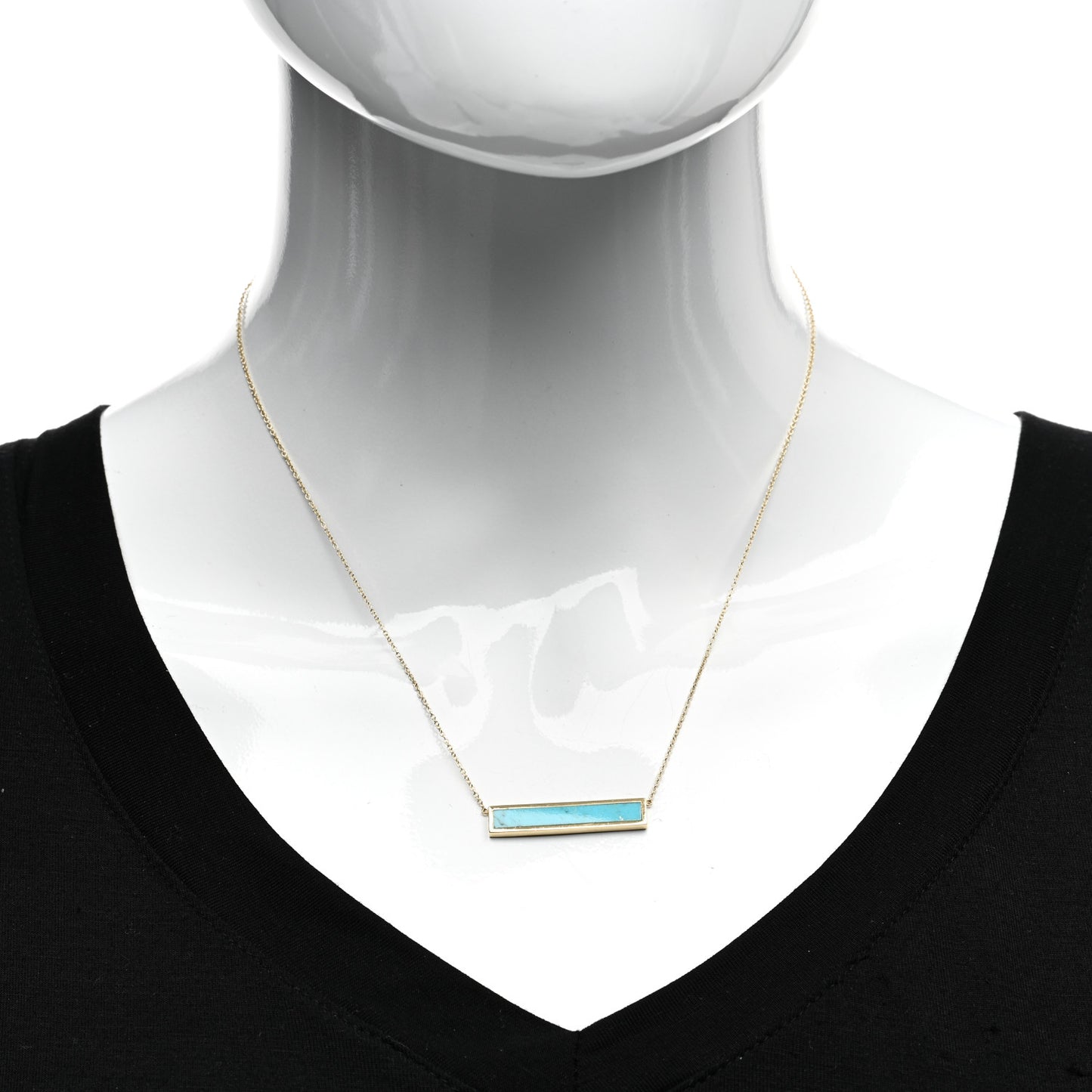 18K Yellow Gold Turquoise Inlay Bar Necklace