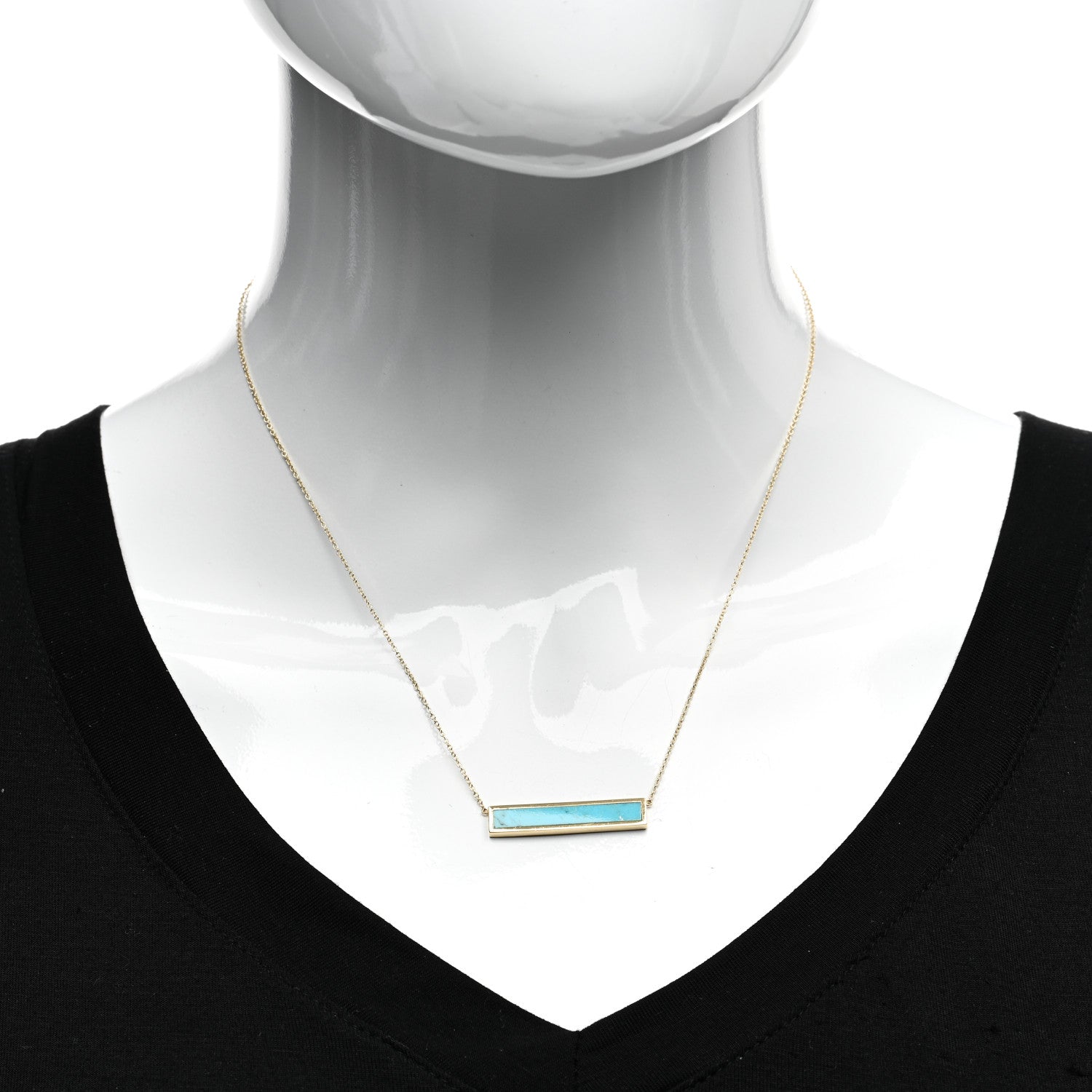 Jennifer Meyer 18K Yellow Gold Turquoise Inlay Bar Necklace 2 of 4