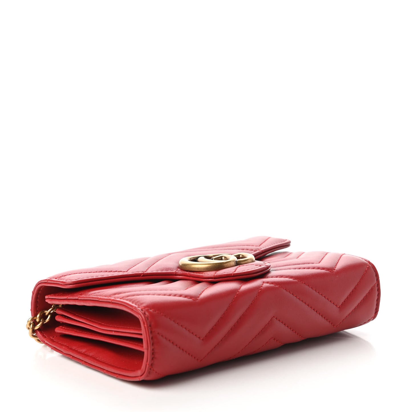 Calfskin Matelasse GG Marmont Chain Wallet Hibiscus Red