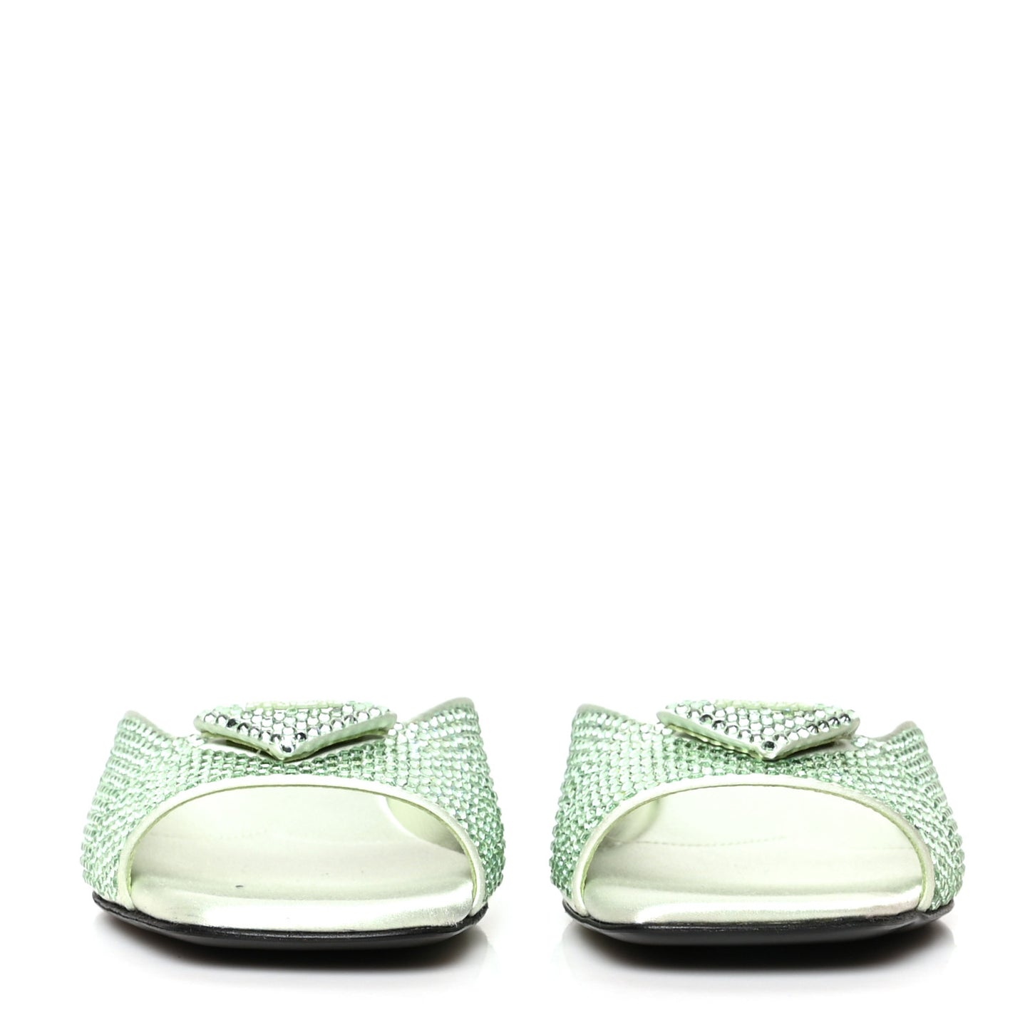 Satin Crystal Logo 10mm Slide Sandals 37.5 Acqua