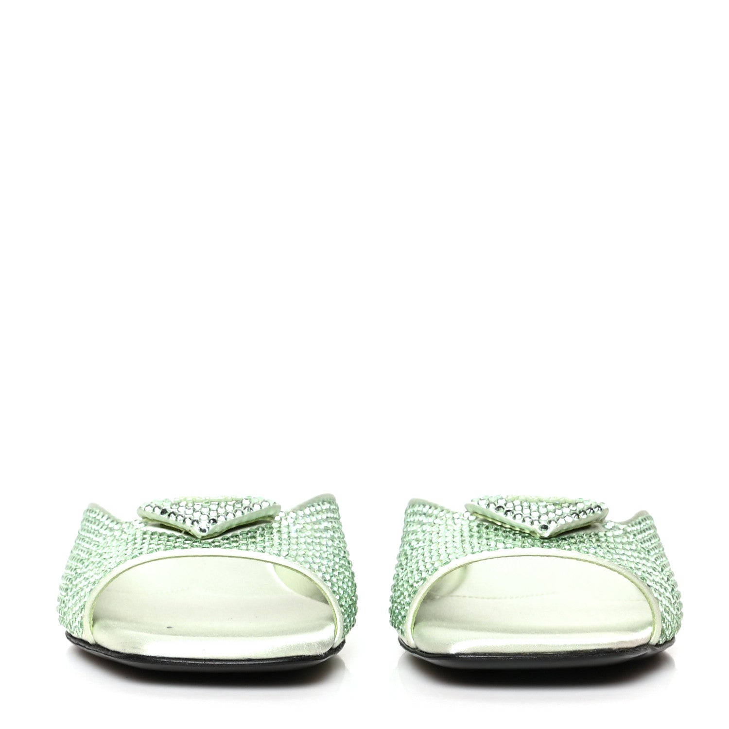 Prada Satin Crystal Logo 10mm Slide Sandals 37.5 Acqua 2 of 7