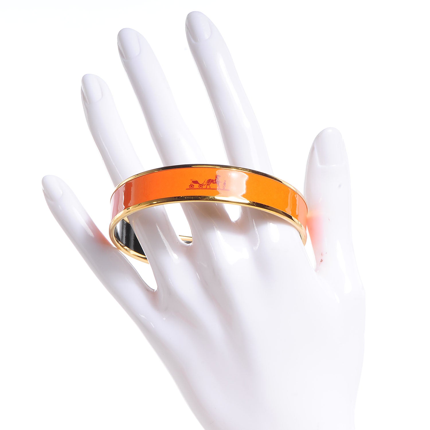 Hermes Enamel Printed Caleche Medium Bracelet 70 Orange 2 of 6
